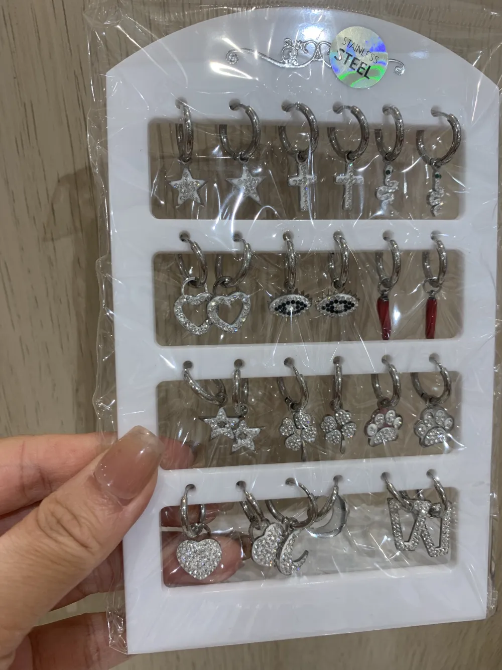 Mix Pendenti con Strass-12Paia Orecchini in Acciaio - OPA-450-356-516