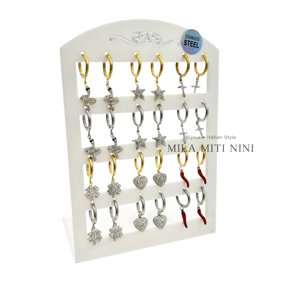 Mix Pendenti con Strass-12Paia Orecchini in Acciaio - OPA-450-356-516