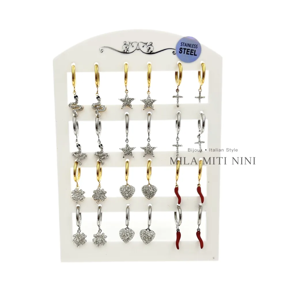 Mix Pendenti con Strass-12Paia Orecchini in Acciaio - OPA-450-356-516