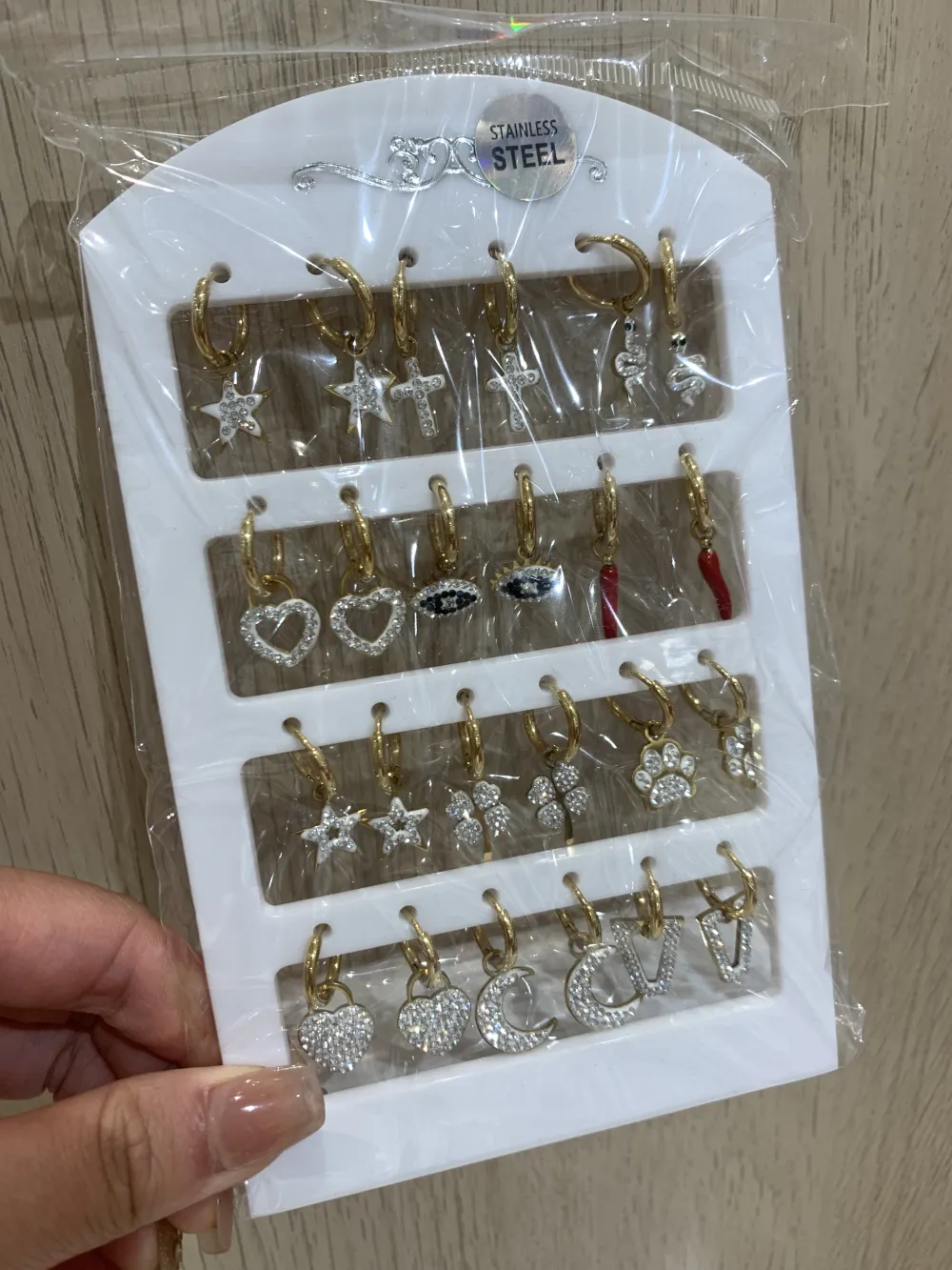 Mix Pendenti con Strass-12Paia Orecchini in Acciaio - OPA-450-356-516