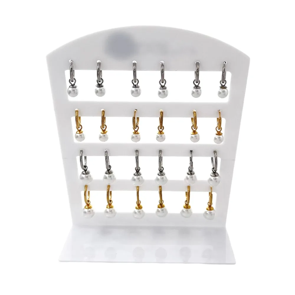 Cerchio con Perla-12 Paia Orecchini in Acciaio - OPA-450-375