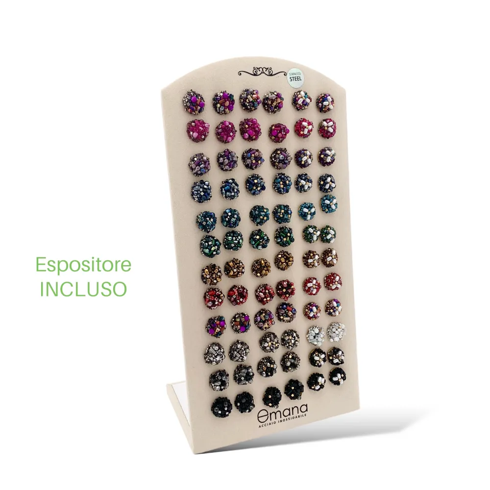 Bottone con Cristalli-36Paia Orecchini a Lobo in Acciaio - OPA-732-124