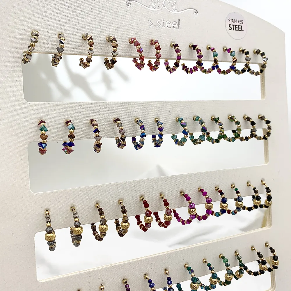 Cerchio Scalare con Cristalli-36Paia Orecchini in Acciaio - OPA-732-136