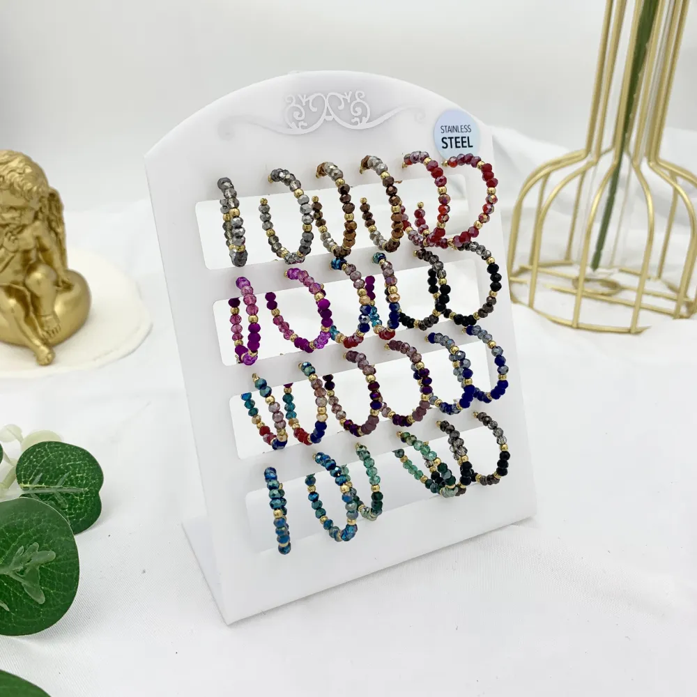 Cerchio con Cristalli-12Paia Orecchini in Acciaio - OPA-732-136 A