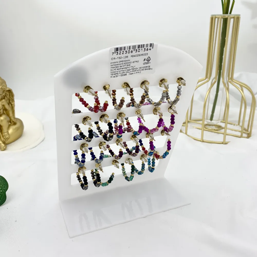 Cerchio con Cristalli-12Paia Orecchini in Acciaio - OPA-732-136 A