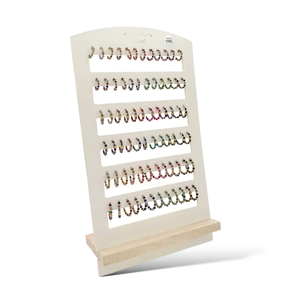 Cerchio Scalare con Cristalli-36Paia Orecchini in Acciaio - OPA-732-136