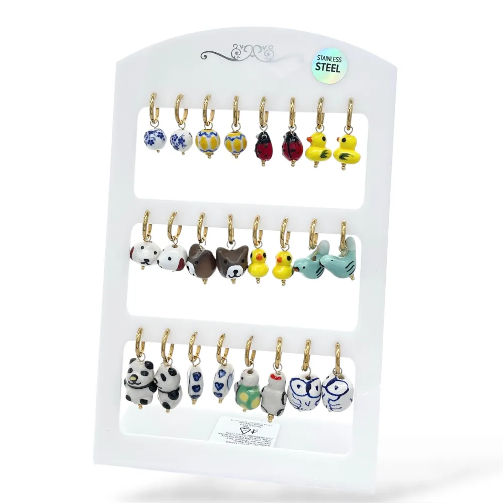 Ciondoli Mix Ceramica -12Paia Orecchini in Acciaio - OPA-762-53