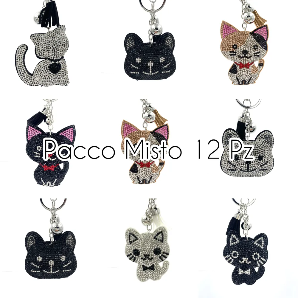 PKS7105-Gatto Misto- 12 Pz Portachiavi in Similpelle - PKM-146-158