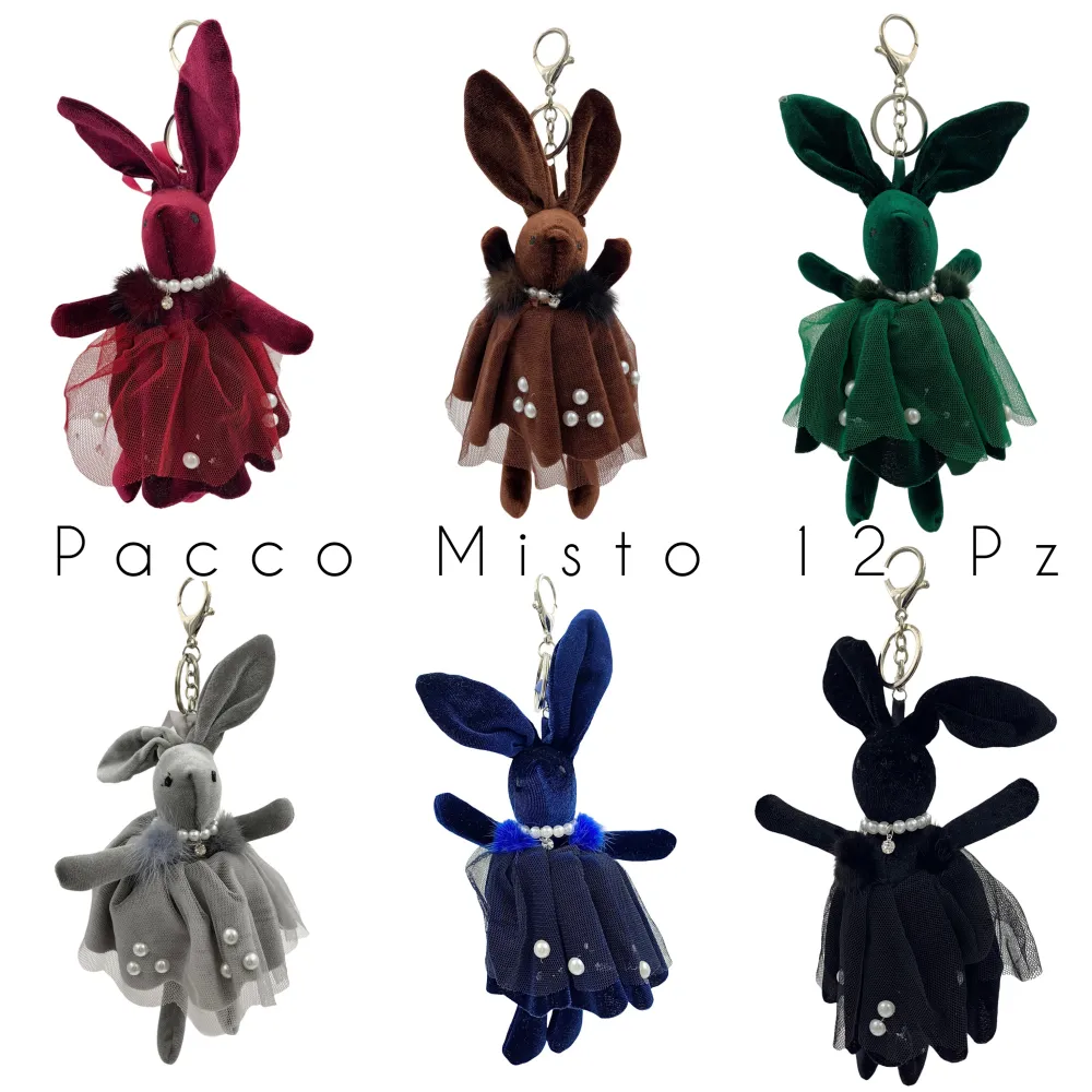 PKM6263-Coniglio Velluto-12Pz Portachiavi Misti - PKM6263-Coniglio Velluto-12Pz Portachiavi Misti