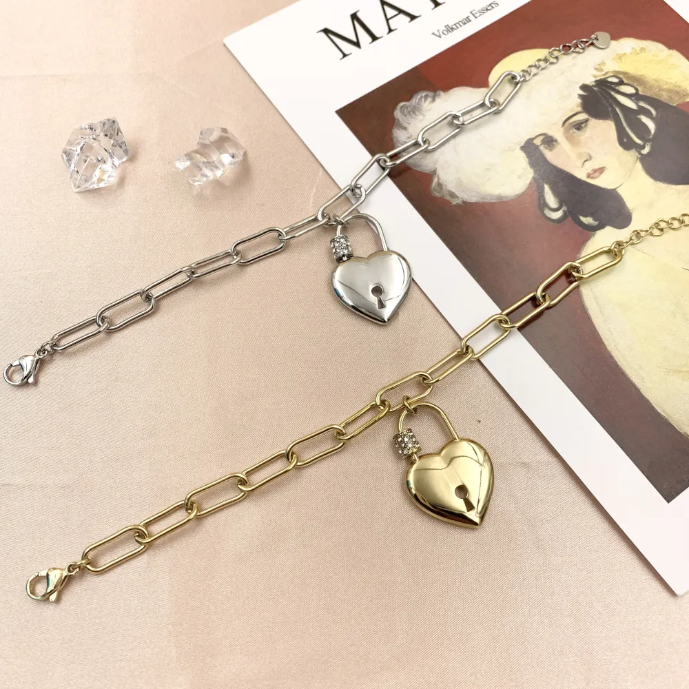BAC6794-Catena Cuore Lucchetto-Bracciale con Chiusura in Acciai_2