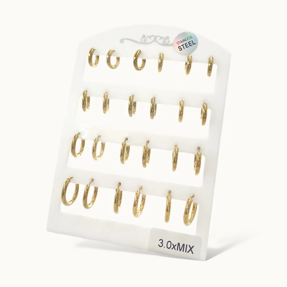Cerchio Liscio 3.0 Scalare-24pz Orecchini in Acciaio - OR-450-688-689