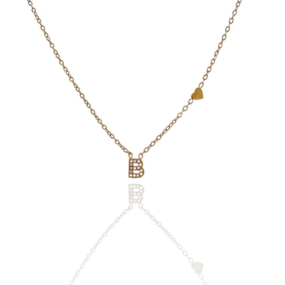 Iniziale  Piccolo con Zirconia Argento-Collana Corta in Acciaio - CAC-103-AA3208N ORO