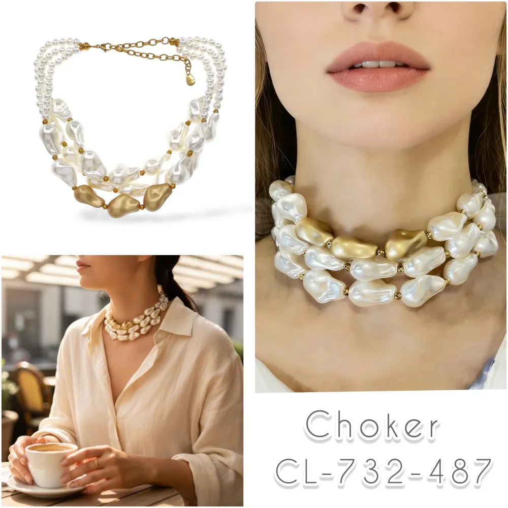 Multifilo Perline-Collana Corta con Perla - CL-732-487k