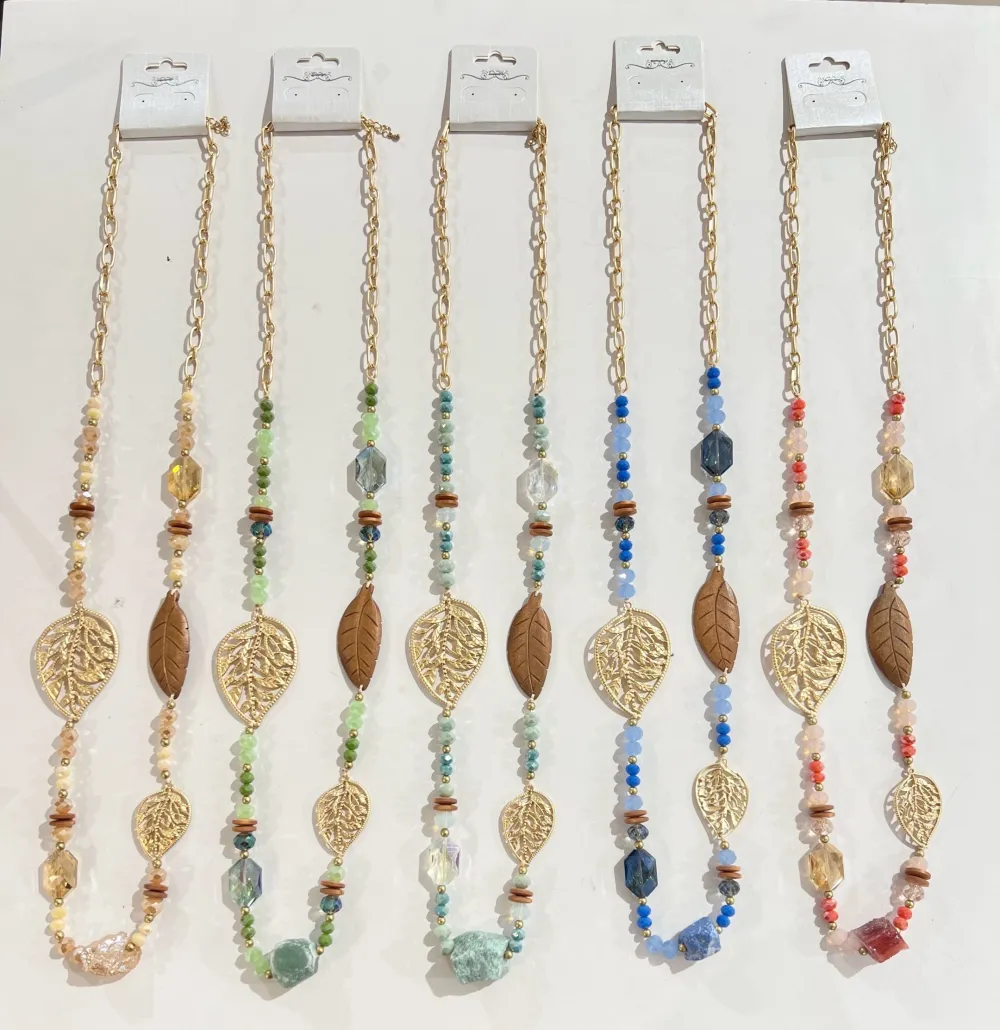 Perline Foglia  -Collana Lunga Moda - CL-510-113