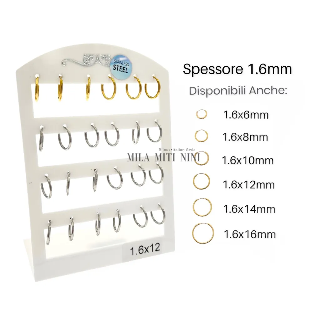 OPA450-Cerchi 1.6mm-12 Paia Orecchini in Acciaio