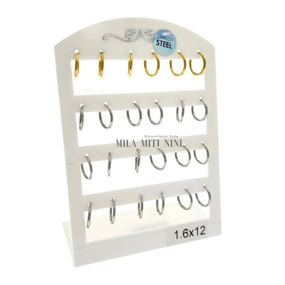 OPA450-Cerchi 1.6mm-12 Paia Orecchini in Acciaio