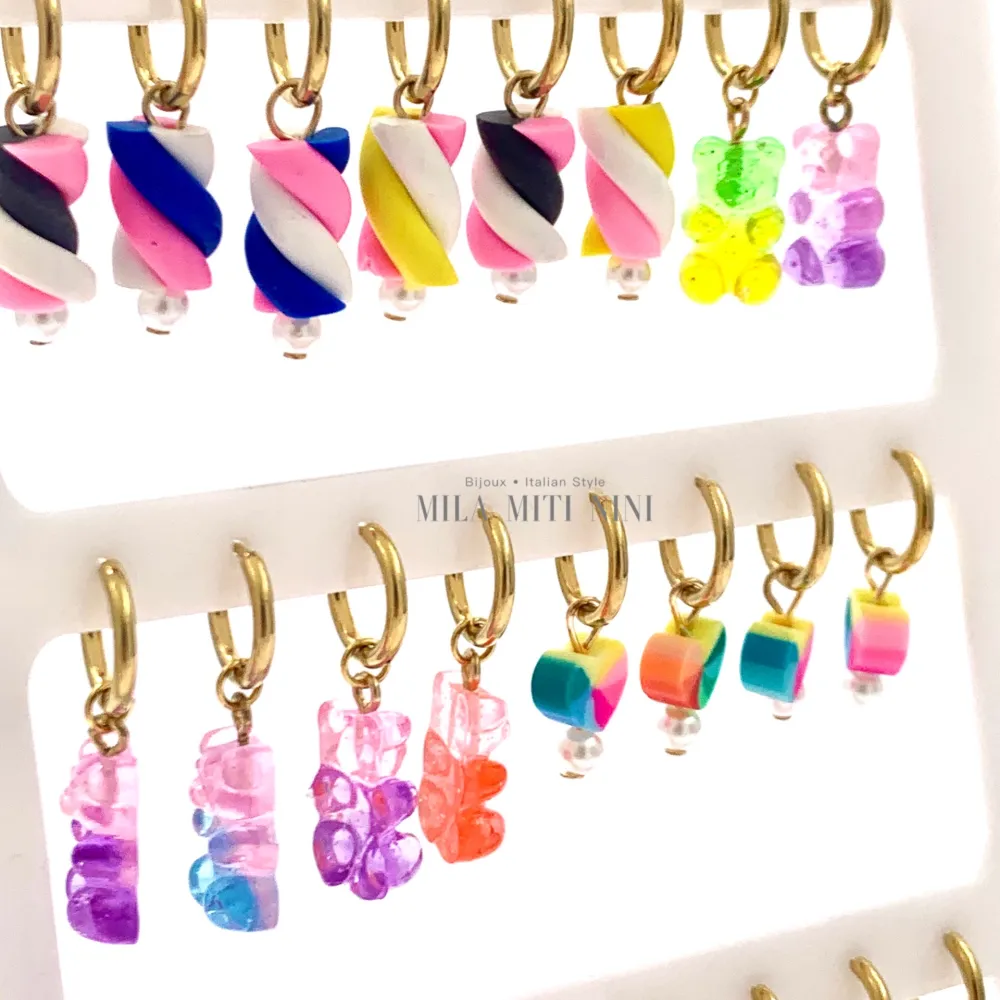 OPA176-392-Mix Dolci Orsetto-12Paia Orecchini Acciaio