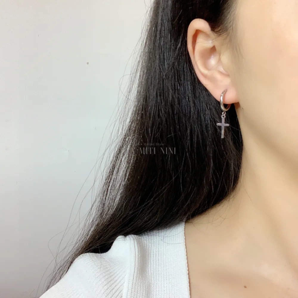 OPA450-246-Cerchio 2x10 con Croce -12 Paia Orecchini in Acciaio