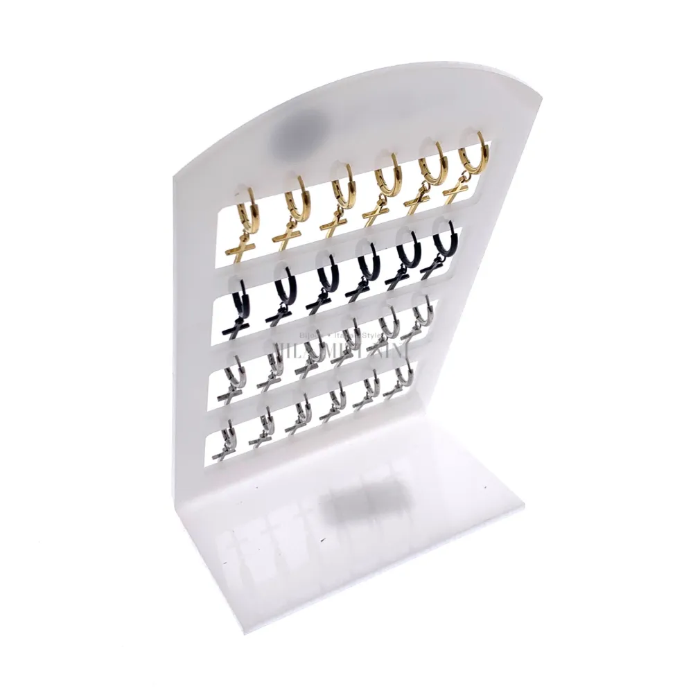 OPA450-246-Cerchio 2x10 con Croce -12 Paia Orecchini in Acciaio