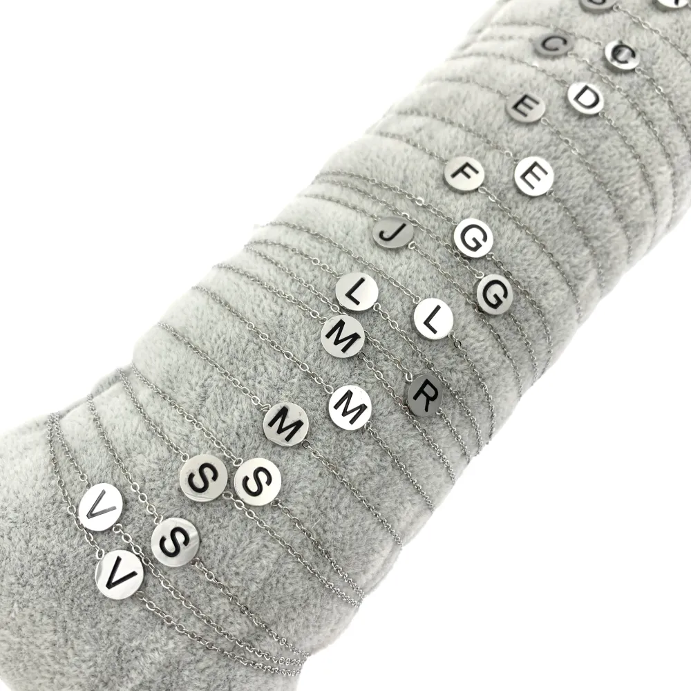 BPA7652-Iniziale Tondo-24 Pz Bracciali in Acciaio