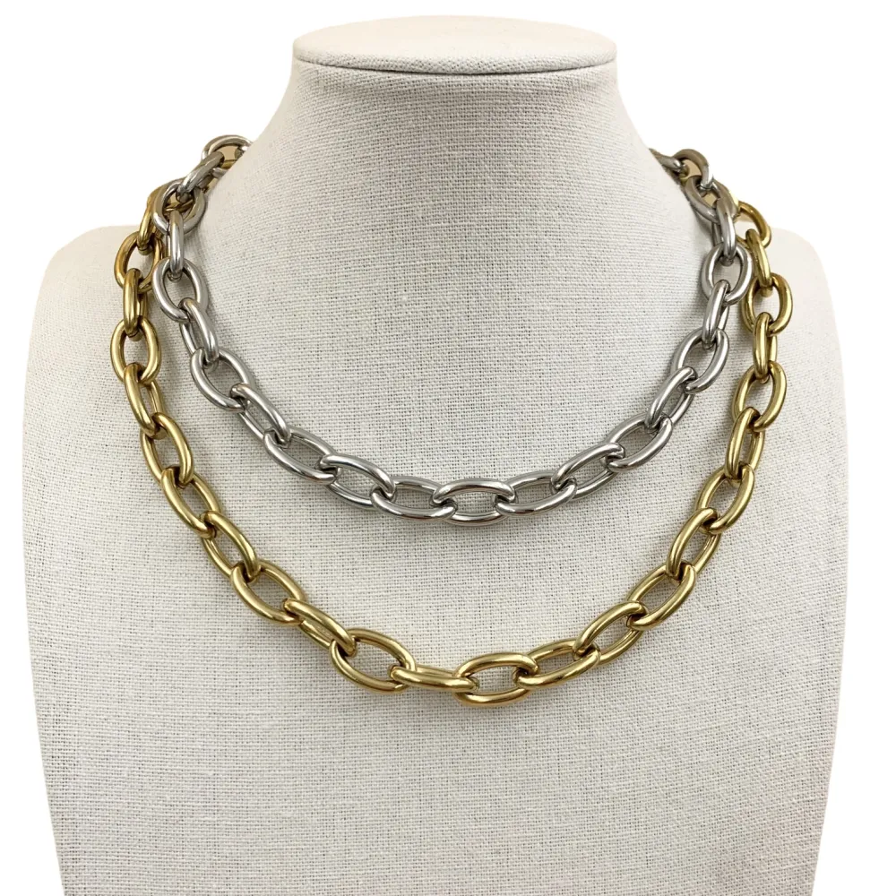 CAC6773-Catena Grossa 18x12mm- Collana Corta in Acciaio