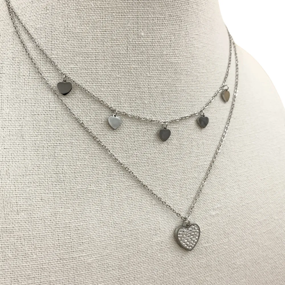 CAC6766-Cuore con Strass Cuorecini- Collana Corta Multifilo in