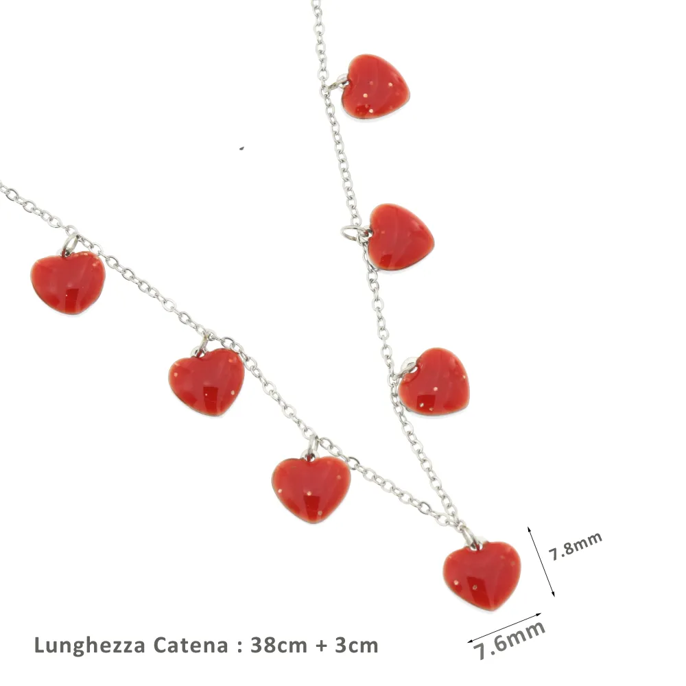 CCAC- Cuorecini Smaltati 4302-Collana corta in Acciaio
