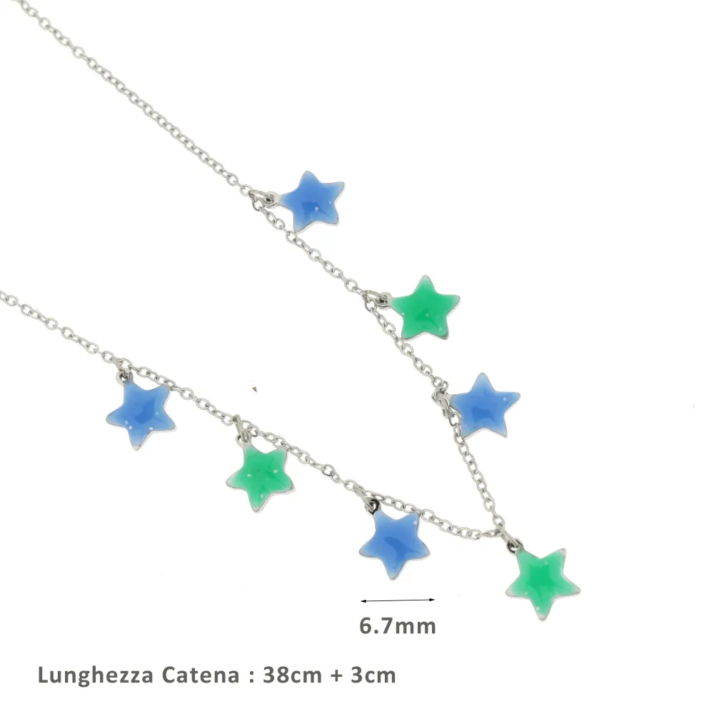 CCAC-Stelline Smaltate 4301-Collana corta in Acciaio