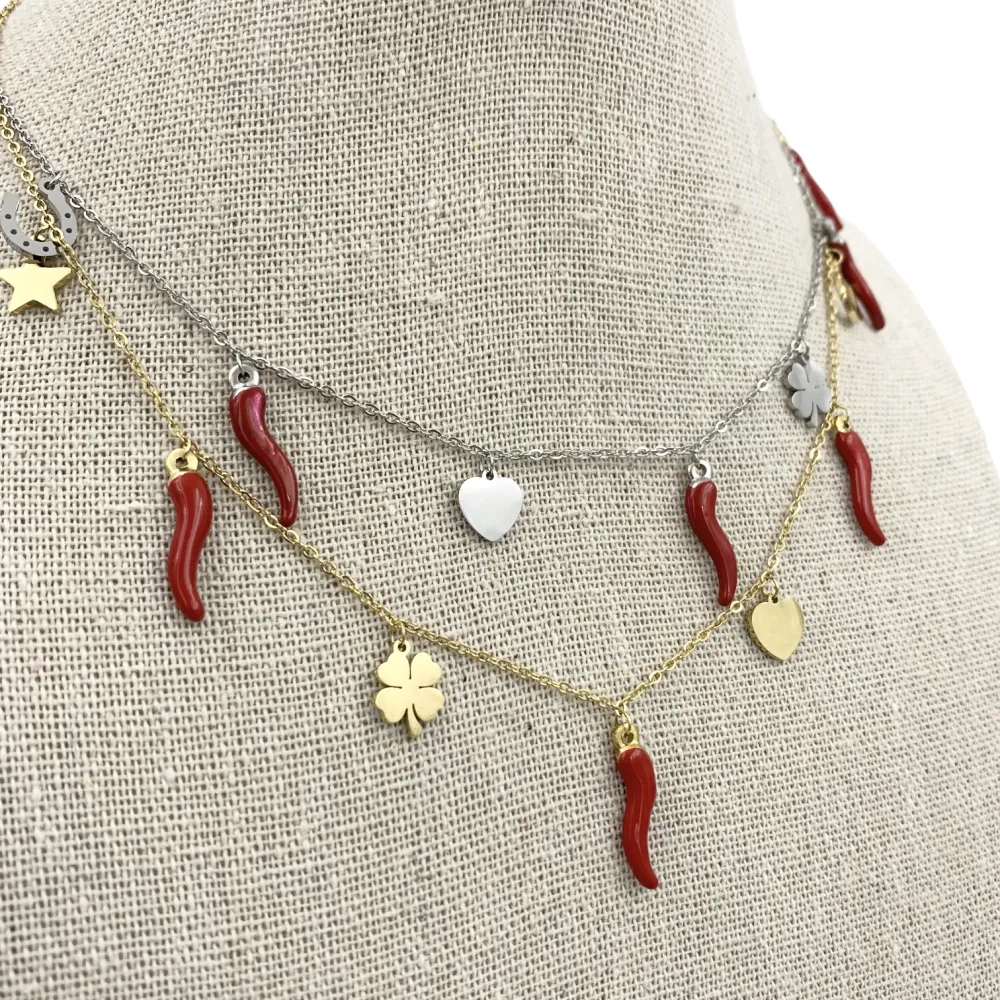 CAC413-2345-Cornino e Fortuna - Collana Corta in Acciaio_2