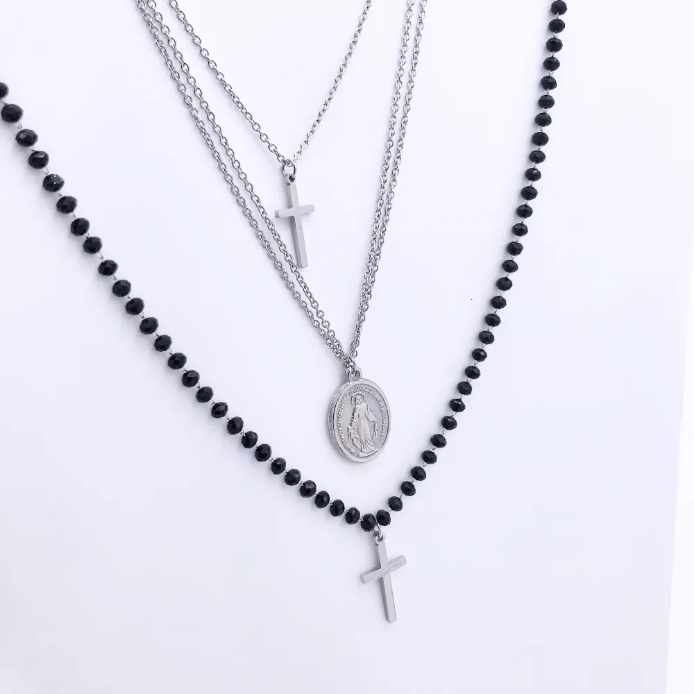VCAC Croce Madonina  catena rosario 6621  - Collana acciaio
