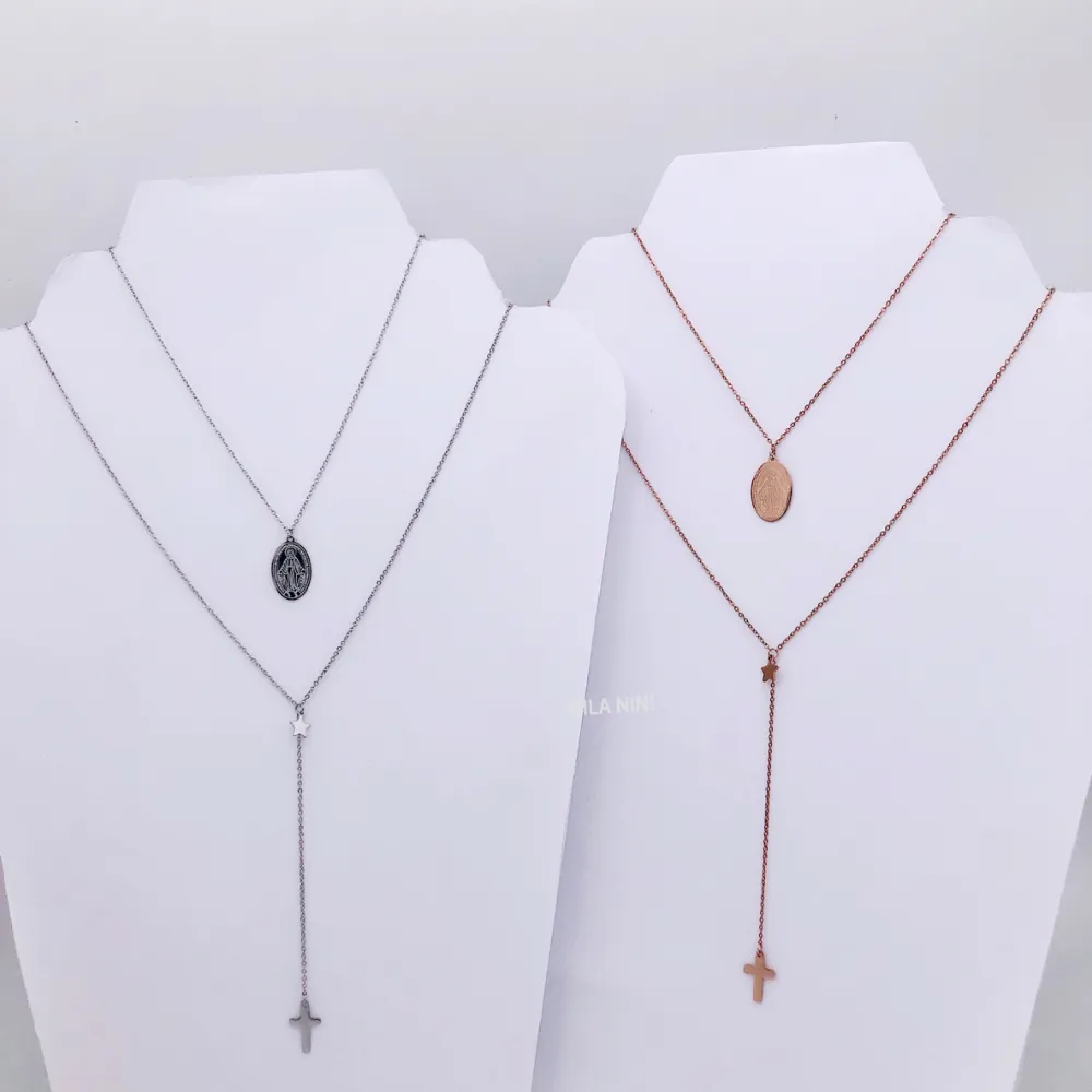 Madonina stella e croce Multifilo - Collana 45478