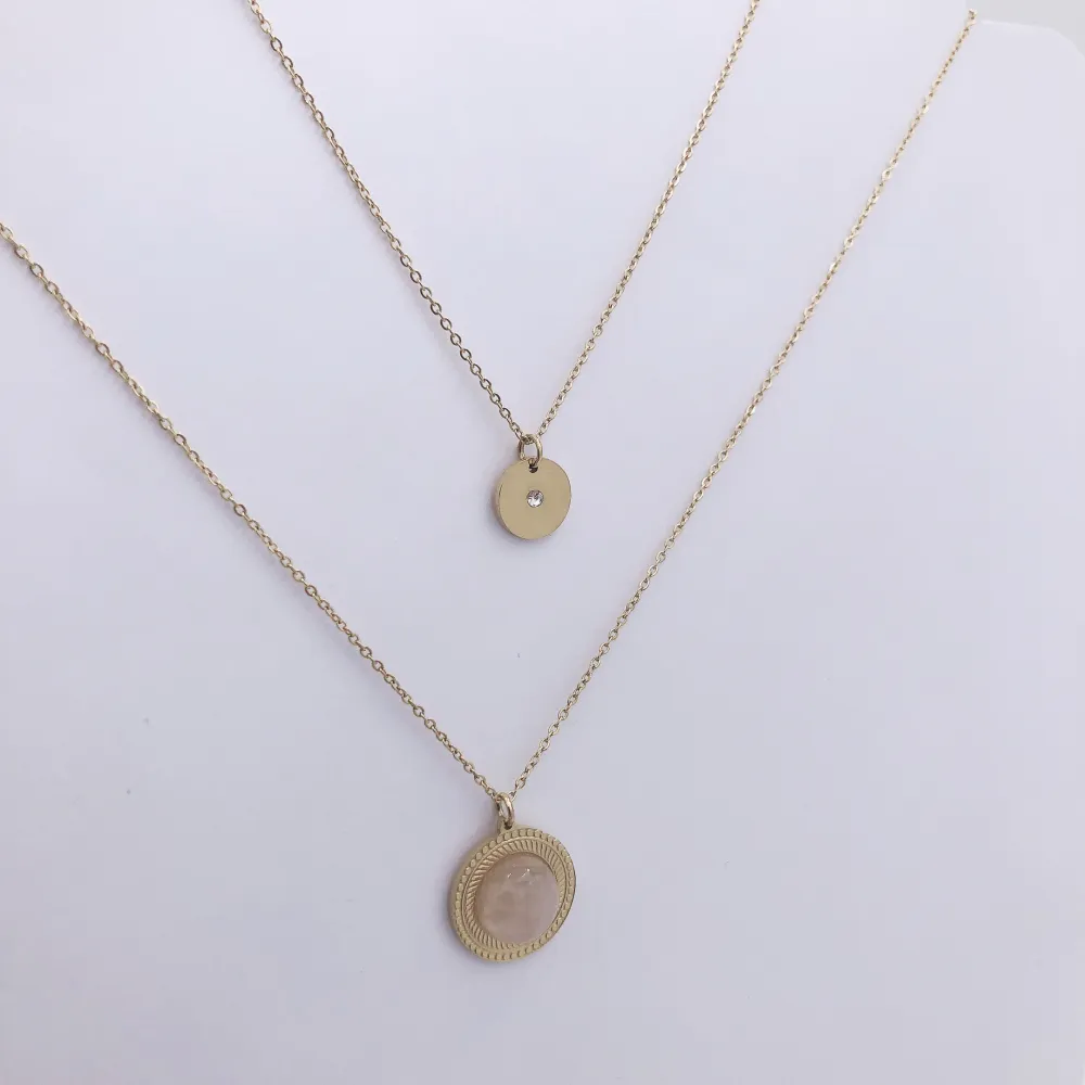 CAC4147-Tondo pietra -Collana Corta doppio filo in Acciaio_2