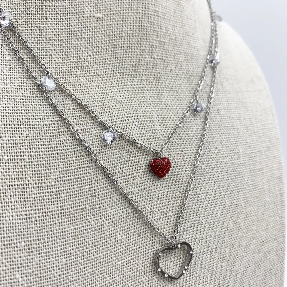 CAC5842-Doppio Cuore e Zirconia - Collana in Acciaio_Argento_2