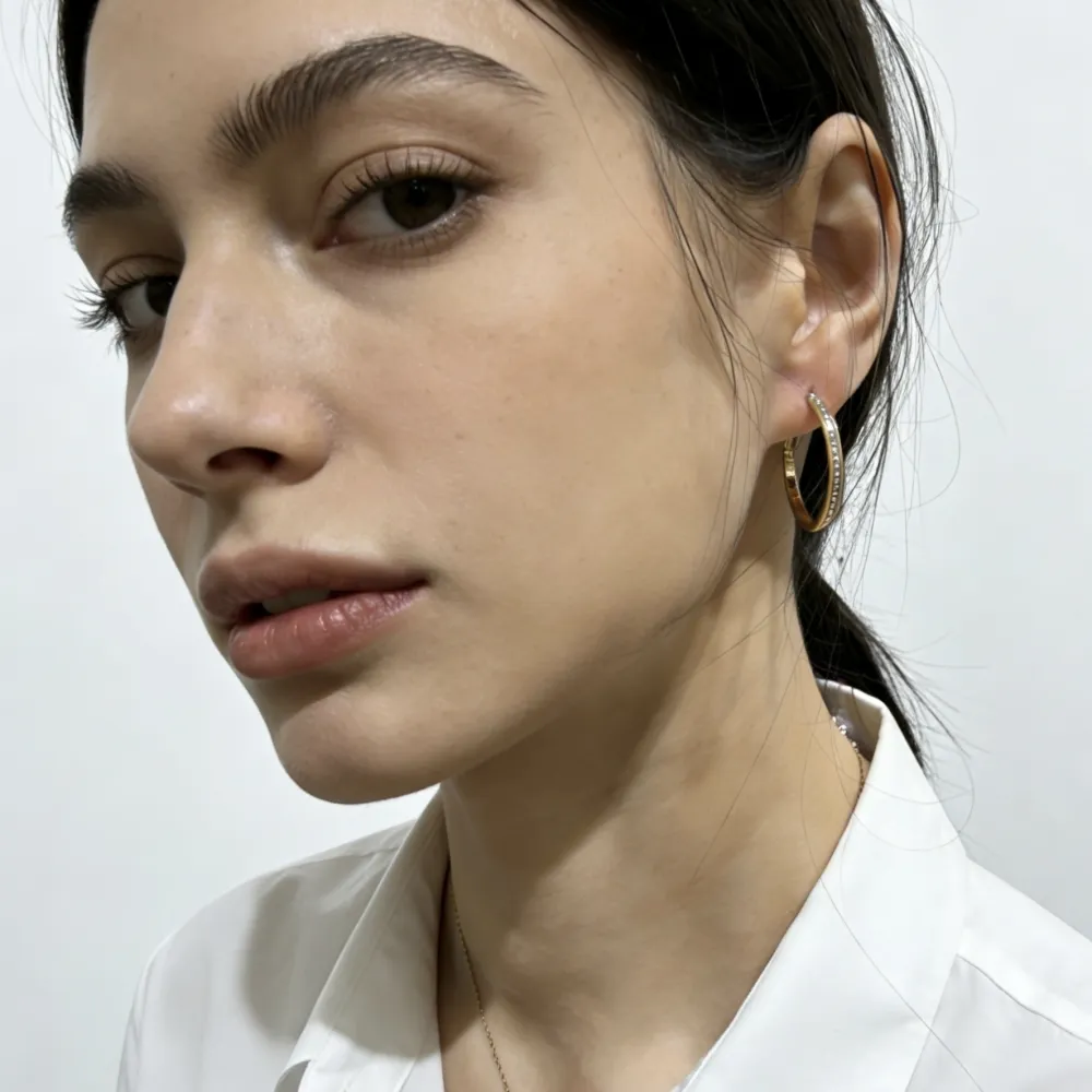 Cerchio 30mm   con Zirconia-Orecchini in Acciaio - OR-103-AA1057E 30mm