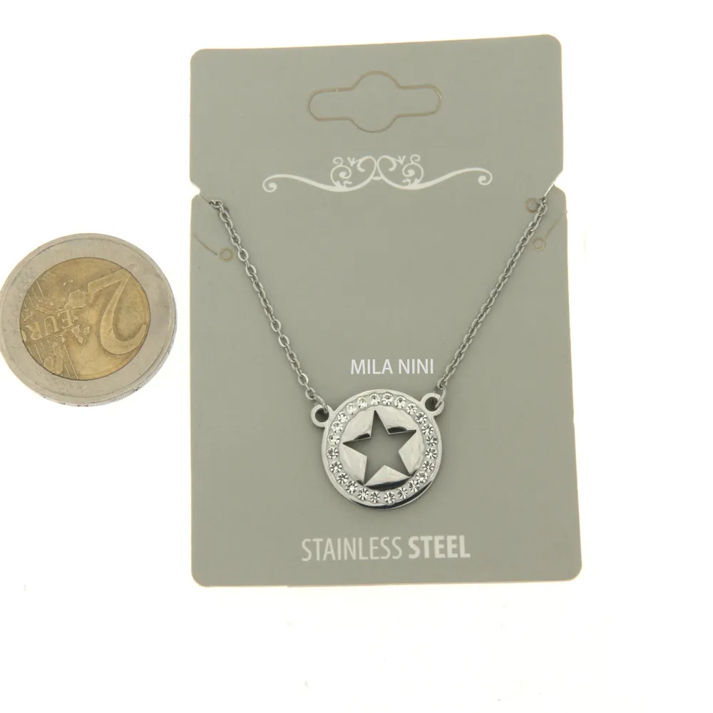 CAC6335-Stella in Cerchio -Girocollo in Acciaio con Strass_Bianco_2