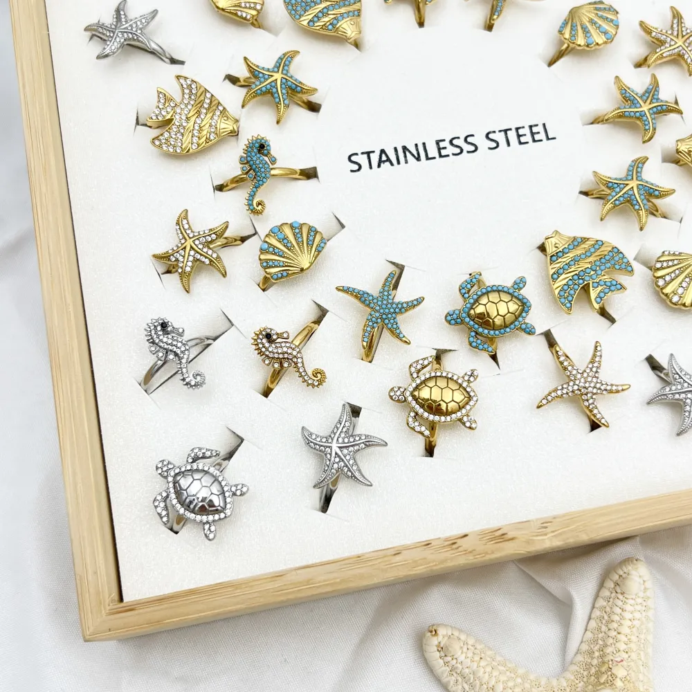 Soggetti Mare-36 pz Anelli in Acciaio - AN-795-14178-83