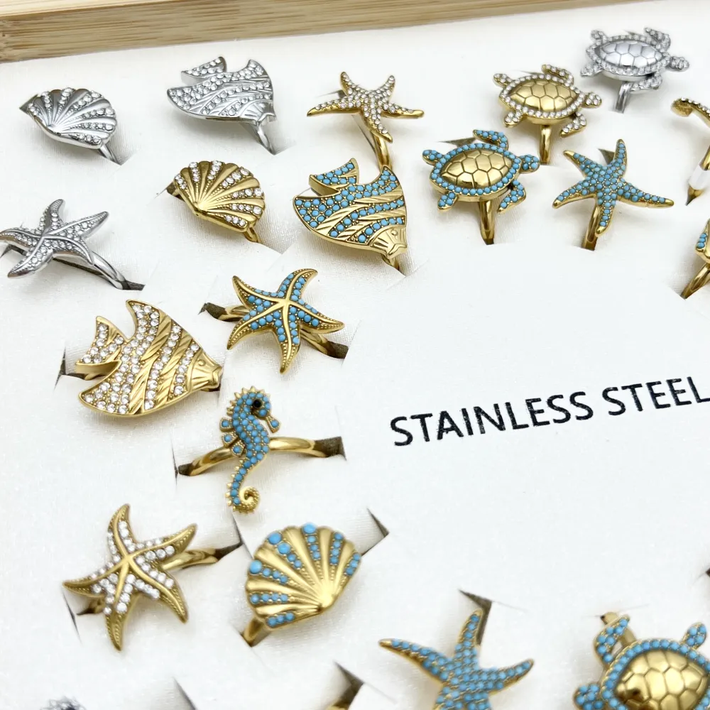 Soggetti Mare-36 pz Anelli in Acciaio - AN-795-14178-83