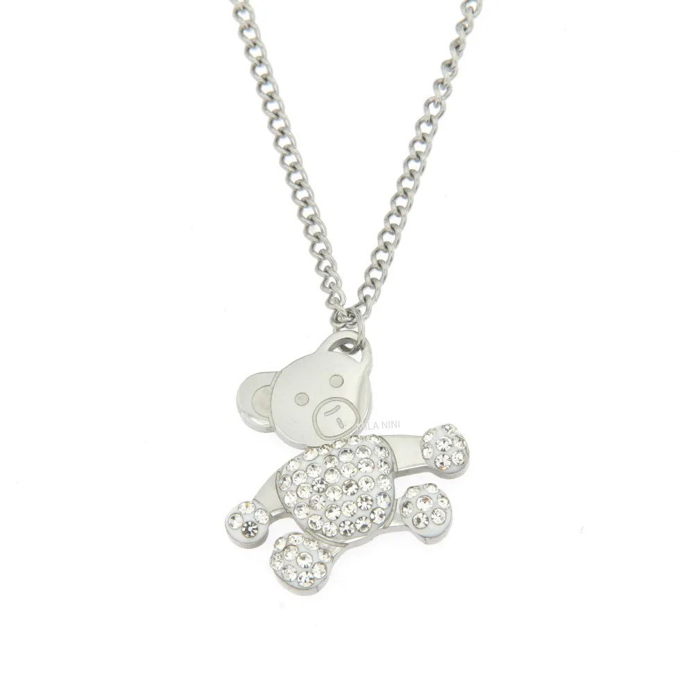 CAC6365-Orsetto Strass  - Girocollo in Acciaio con Strass_Argento_1