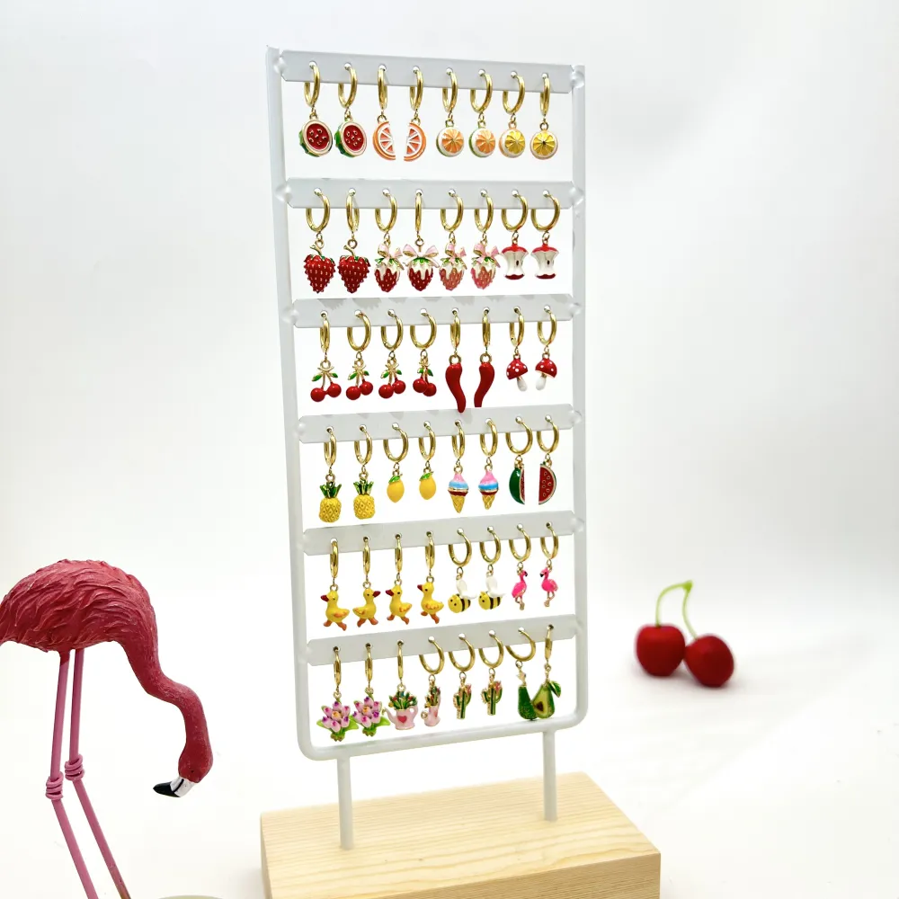 Mix Smaltato-24Paia Orecchini in Acciaio Incluso Espositore - OR-413-2534