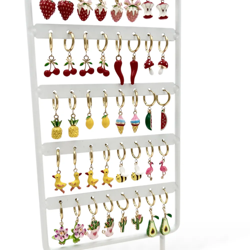 Mix Smaltato-24Paia Orecchini in Acciaio Incluso Espositore - OR-413-2534