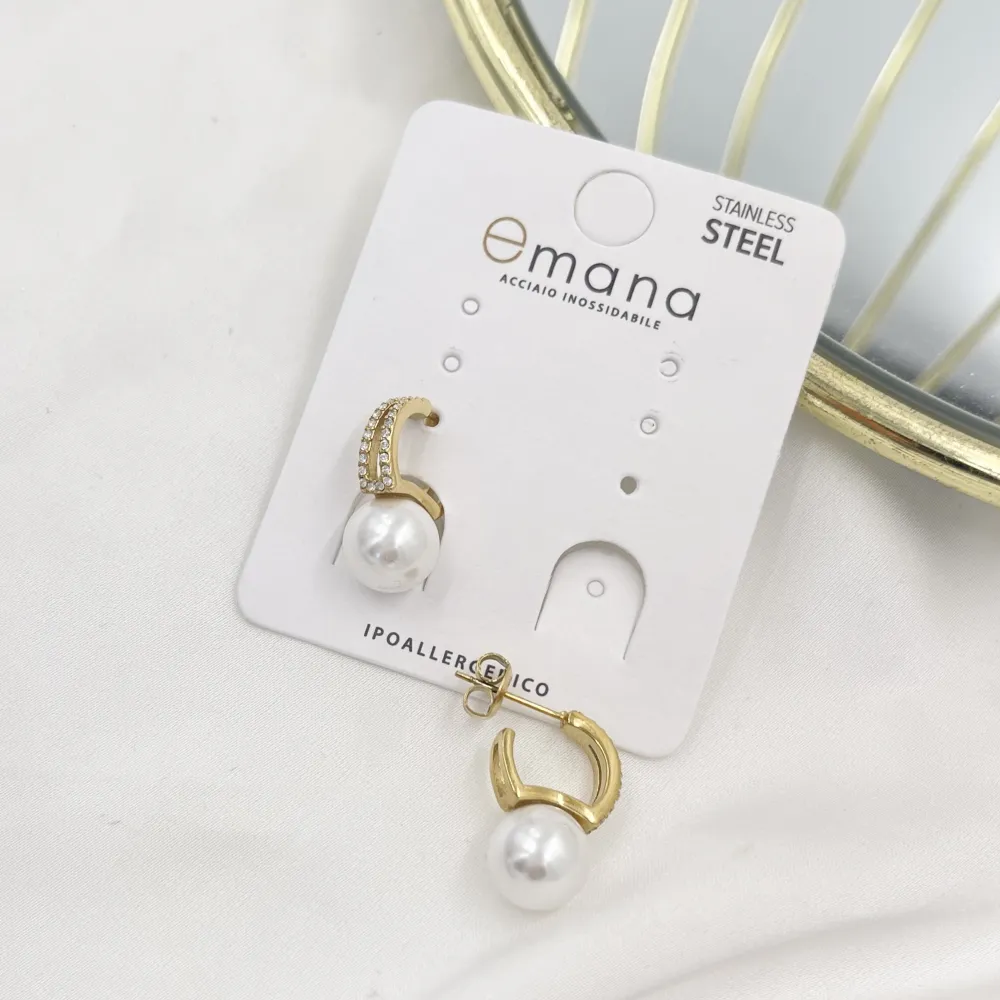Cerchio con perla -Orecchini in Acciaio - OR-103-AA5561E