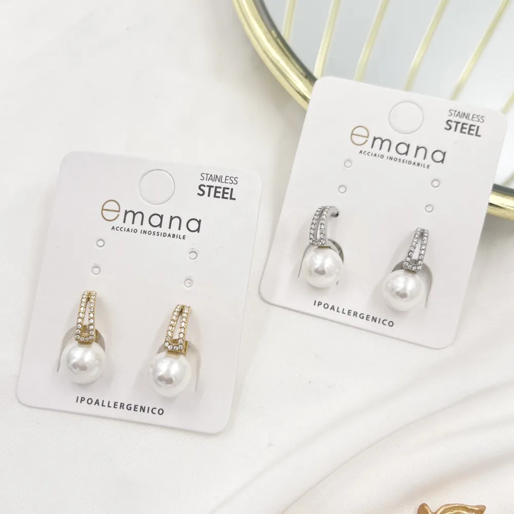 Cerchio con perla -Orecchini in Acciaio - OR-103-AA5561E