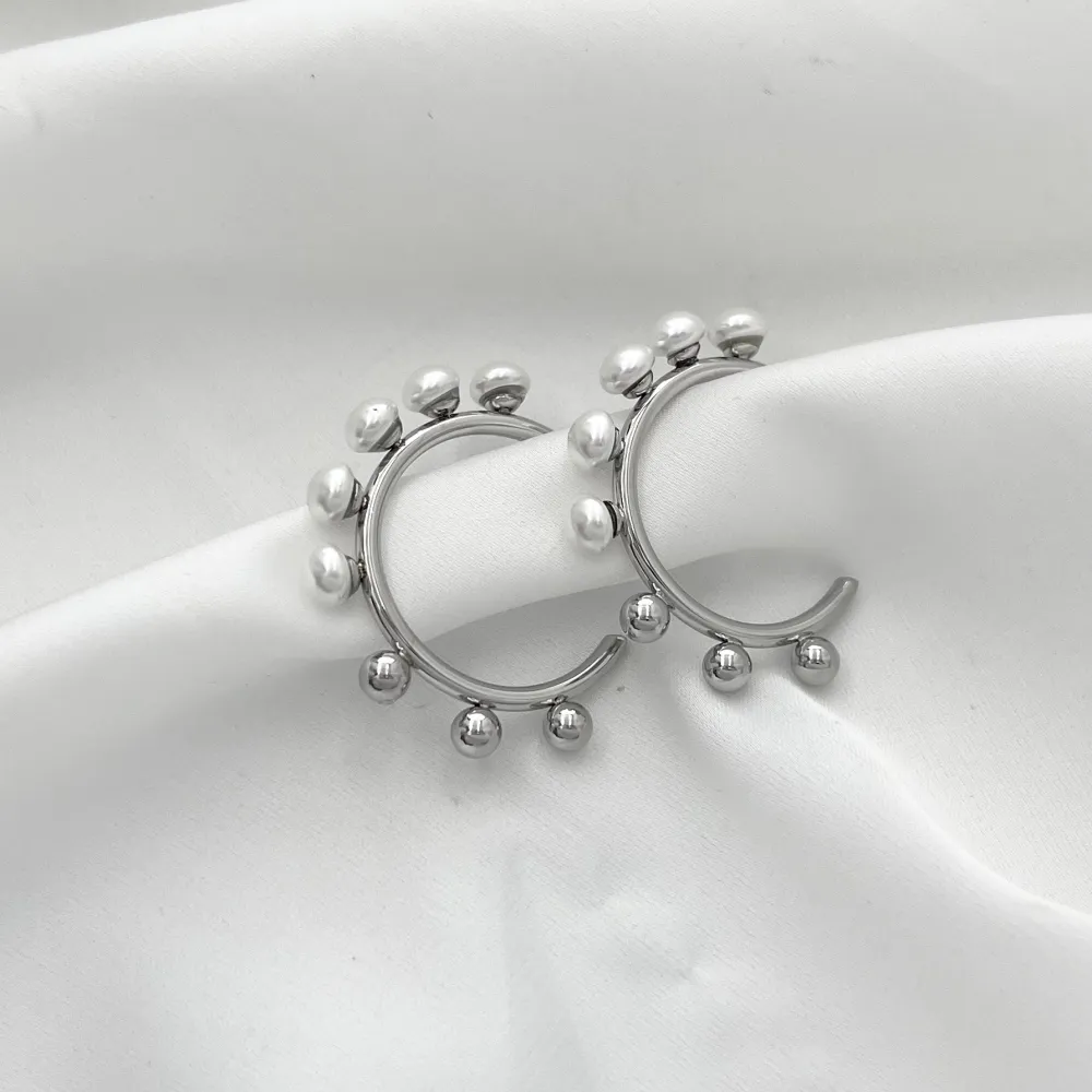 Cerchio con perla -Orecchini in Acciaio - OR-729-12
