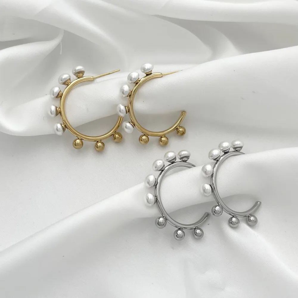 Cerchio con perla -Orecchini in Acciaio - OR-729-12