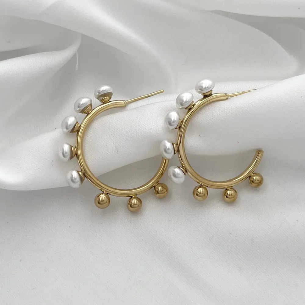 Cerchio con perla -Orecchini in Acciaio - OR-729-12