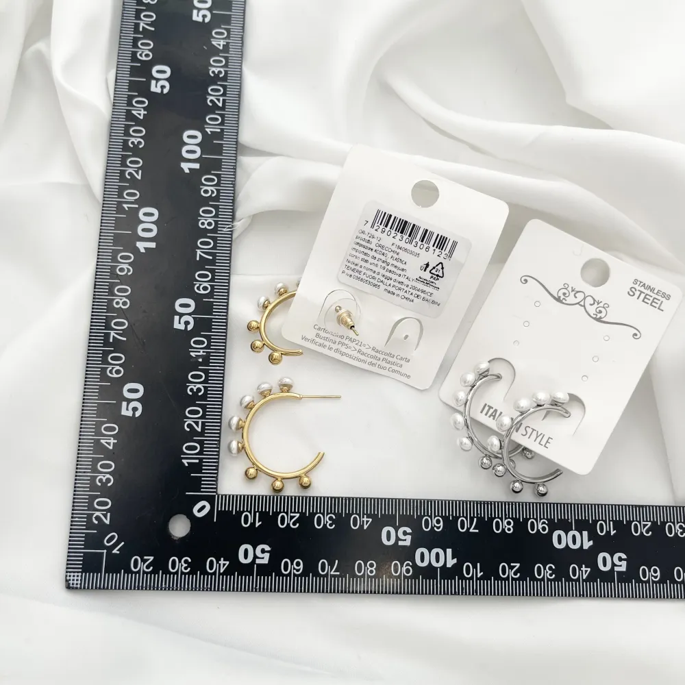 Cerchio con perla -Orecchini in Acciaio - OR-729-12