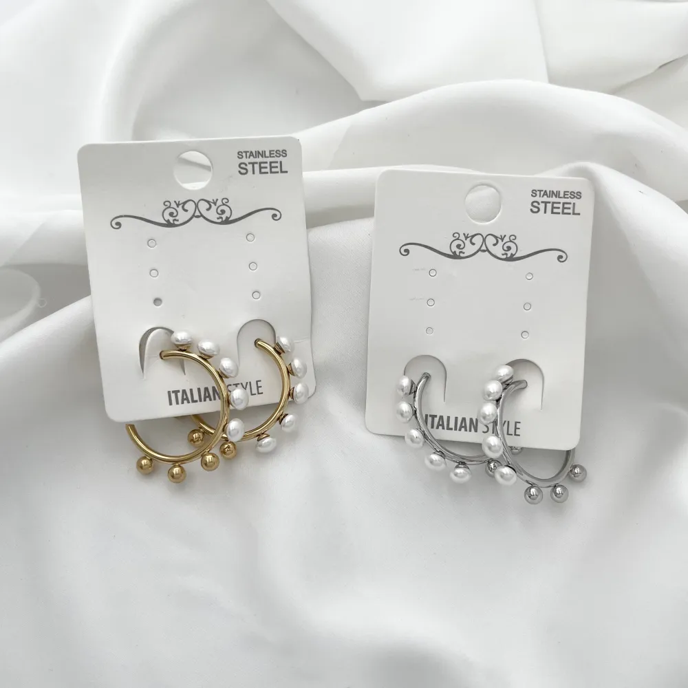 Cerchio con perla -Orecchini in Acciaio - OR-729-12