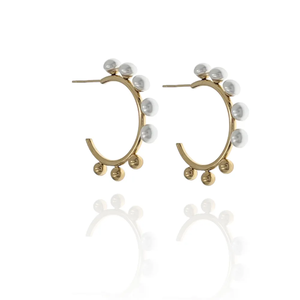 Cerchio con perla -Orecchini in Acciaio - OR-729-12