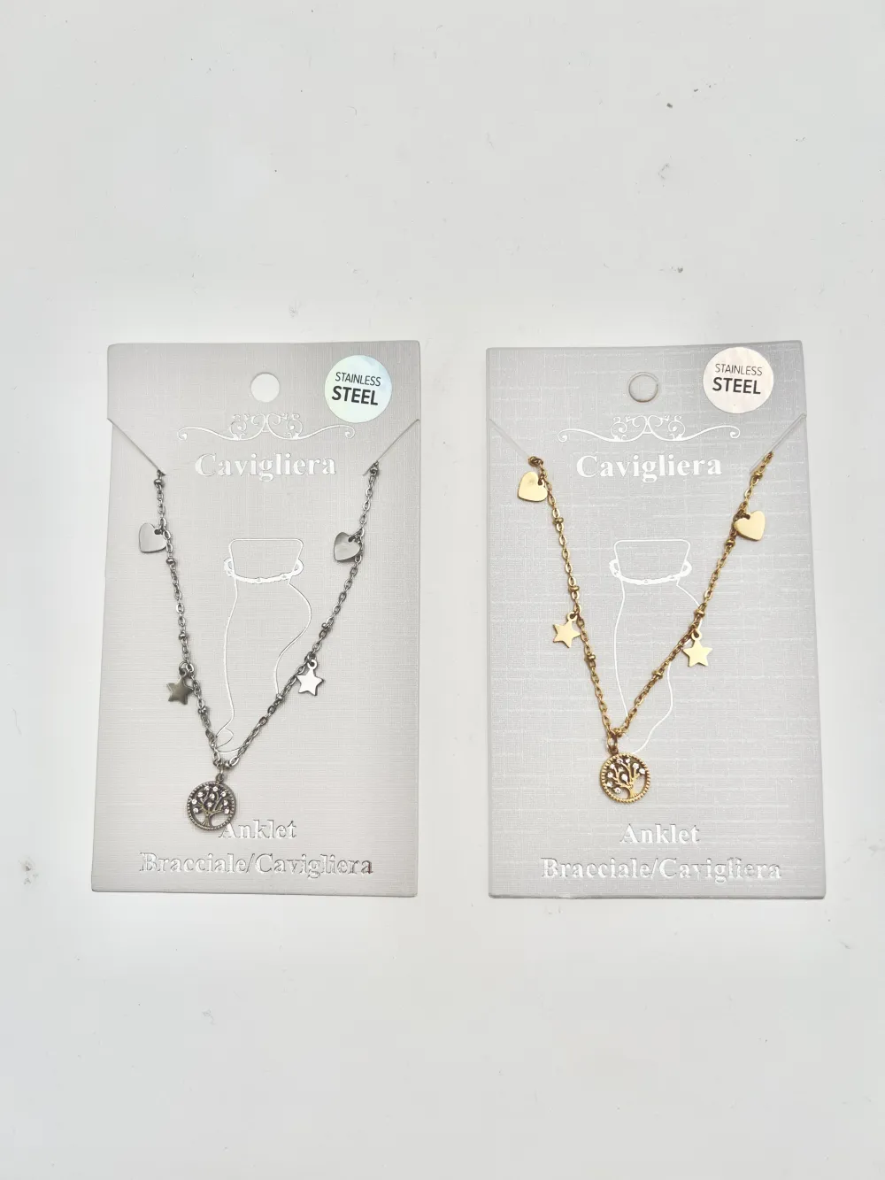 Albero della Vita, stella, cuore-Cavigliera in Acciaio - CA-103-AA1099B