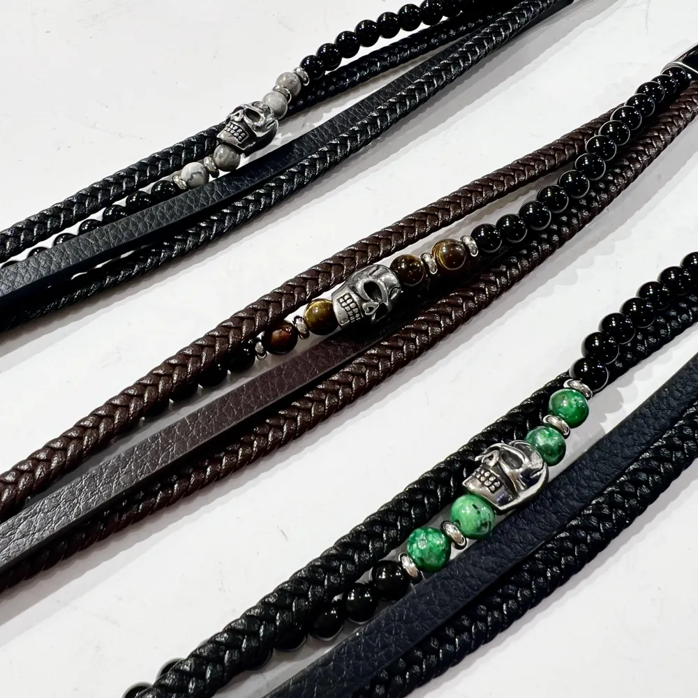 Multifili Con Teschio-Bracciale Uomo in Acciaio - BAU-775-25